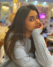 Cute Priyanka Mohan in a Blue Cable Knit Cardigan Top Pictures 04