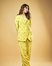 Elegant Hansika Motwani in a Yellow Double Breasted Oversized Pantsuit Photos 02