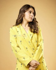 Elegant Hansika Motwani in a Yellow Double Breasted Oversized Pantsuit Photos 04