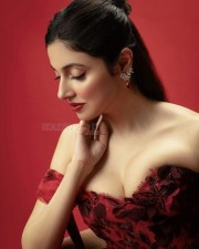 Gorgeous Divya Khosla Kumar in a Red Strapless Gown Photos 03