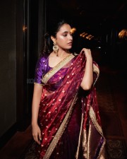 Gorgeous Priyanka Arul Mohan in a Maroon Silk Saree with a Blue Blouse Pictures 01