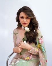 Graceful Hansika Motwani in a Pastel Green Floral Embroidered Saree with a Matching Full Sleeve Blouse Photos 02