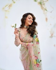 Graceful Hansika Motwani in a Pastel Green Floral Embroidered Saree with a Matching Full Sleeve Blouse Photos 08