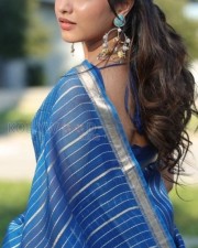 Graceful Priyanka Mohan in a Blue Striped Organza Saree Pictures 01