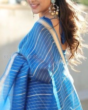 Graceful Priyanka Mohan in a Blue Striped Organza Saree Pictures 03