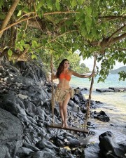 Sexy Amyra Dastur in an Orange Bikini Holiday Photos 01