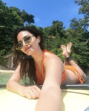 Sexy Amyra Dastur in an Orange Bikini Holiday Photos 03