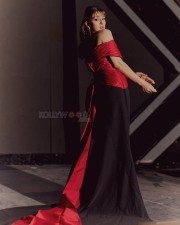 Sexy Hansika Motwani in an Off Shoulder Red and Black Bodycon Gown Photos 03