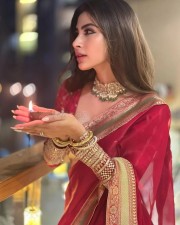 Sexy Mouni Roy in a Diwali Red Saree Photos 01