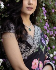 Stunning Ritu Verma in a Black Floral Saree with Matching Blouse and Sparkling Diamond Necklace Photos 01