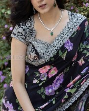 Stunning Ritu Verma in a Black Floral Saree with Matching Blouse and Sparkling Diamond Necklace Photos 02