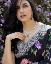 Stunning Ritu Verma in a Black Floral Saree with Matching Blouse and Sparkling Diamond Necklace Photos 03