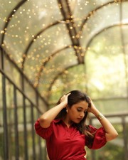 Stylish Priyanka Arul Mohan in a Maroon Midi Dress Photoshoot Stills 09