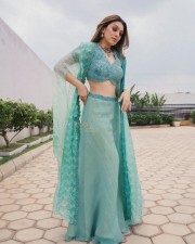 Talented Hansika Motwani in a Pastel Blue Lehenga with a Shrug Dupatta Photos 02