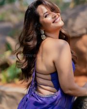 Telugu Actress and Model Anusuya Bharadwaj in a Blue Saree with Sleeveless Blouse Stills 02