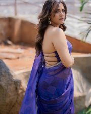 Telugu Actress and Model Anusuya Bharadwaj in a Blue Saree with Sleeveless Blouse Stills 03
