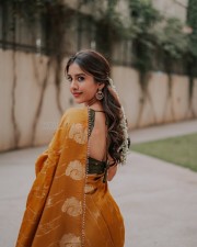 Attractive Nabha Natesh in a Mustard Yellow Saree Photoshoot Pictures 01