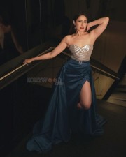 Attractive Pragya Jaiswal in a Silver and Blue Slit Dress at IIFA Utsavam 2024 Photos 03