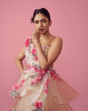 Beautiful Mrunal Thakur in a Pink Floral Gown Pictures 03