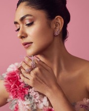 Beautiful Mrunal Thakur in a Pink Floral Gown Pictures 04