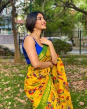 Beautiful Nabha Natesh in a Yellow Floral Printed Saree with a Strapless Blouse Photos 08