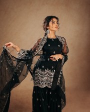 Bison Actress Anupama Parameswaran in a Black Embroidered Top and Sharara Set Pictures 04