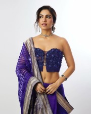 Bold Bhumi Pednekar in Purple Saree and Strapless Blouse Photos 03