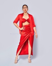 Bold Huma Qureshi in a Red Metallic CoOrd Set Photos 01