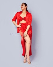 Bold Huma Qureshi in a Red Metallic CoOrd Set Photos 02