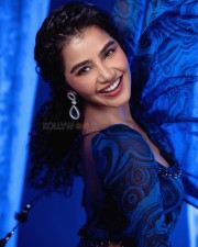 Charming Anupama Parameswaran in a Blue And Black Printed Saree Pictures 04