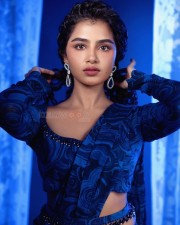 Charming Anupama Parameswaran in a Blue And Black Printed Saree Pictures 05