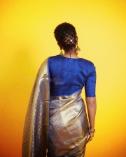 Curly Beauty Anupama Parameswaran in a Blue and Silver Silk Saree with a Blue Blouse Photos 03