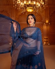 Dazzling Nabha Natesh in a Royal Blue Embroidered Lehenga Photos 05
