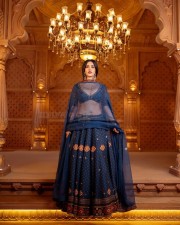 Dazzling Nabha Natesh in a Royal Blue Embroidered Lehenga Photos 06