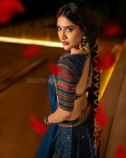 Dazzling Nabha Natesh in a Royal Blue Embroidered Lehenga Photos 09