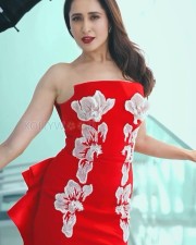 Dazzling Pragya Jaiswal in a Red Strapless Floral Gown Photos 04