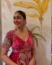 Dream Queen Mrunal Thakur in a Red Anarkali Pictures 03