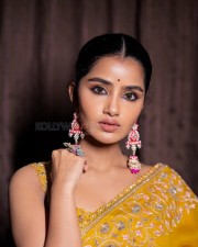 Gorgeous Anupama Parameswaran in a Yellow Printed Saree with a Sleeveless and Backless Blouse Photos 03