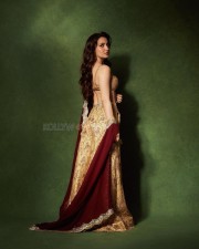 Gorgeous Elli AvrRam in a Gold Blouse with a Matching Gold Midi Skirt and a Maroon Dupatta Photos 04