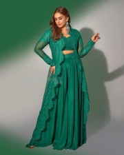 Maharani 3 Actress Huma Qureshi in a Green Lehenga Set Photos 03