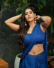 Seductive Rashi Singh in a Low Waist Blue Saree Pictures 04