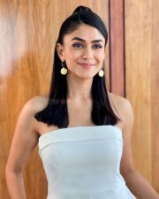 Sexy Mrunal Thakur in a White Off Shoulder Dress Photos 02