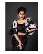 South Actress Anupama Parameswaran in a Gothic Black Blouse and Skirt Photos 02