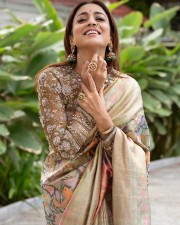 South Actress Shriya Saran in a Multi Colored Designer Saree with a Full Sleeve Blouse Pictures 03