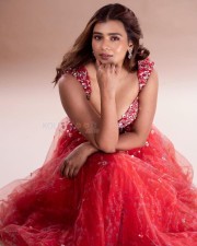 Elegant Hebah Patel in a Vibrant Red Gown Photos 02
