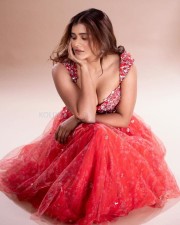 Elegant Hebah Patel in a Vibrant Red Gown Photos 03