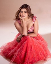 Elegant Hebah Patel in a Vibrant Red Gown Photos 04