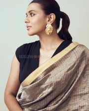 Gorgeous Hebah Patel in a Light Brown Saree with a Black Blouse Photos 01