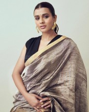 Gorgeous Hebah Patel in a Light Brown Saree with a Black Blouse Photos 06