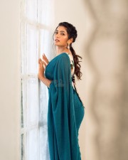 Telugu Actress Eesha Rebba in a Teal Saree Photoshoot Pictures 04